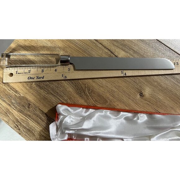 Oleg Cassini Clear Crystal Cake Knife In Orange Satin Lined Gift Box - Picture 9 of 9